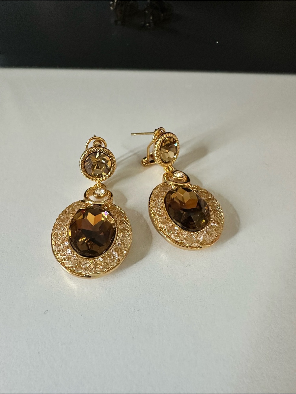 Gold-Tone Smoky Crystal Drop Earrings - Elegant Women Jewelry
